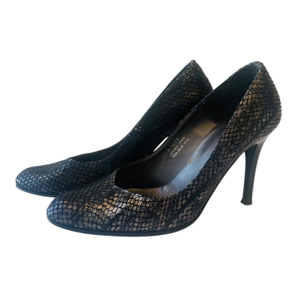 Carisma Made In Italy Pewter/Gunmetal Snake Print Leather Stiletto Pumps Size 6